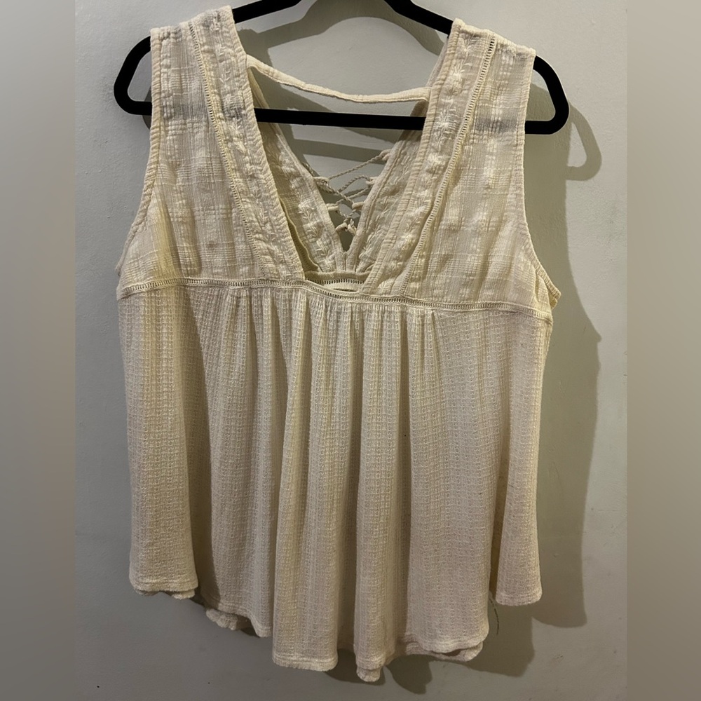 Lucky Brand Cream Sleeveless textured tank Top size 1X knit & woven - Picture 2 of 15